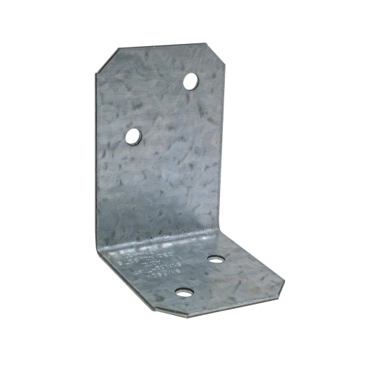 The Simpson Strong-Tie 2 in. x 1-1/2 in. x 1-3/8 in. ZMAX Galvanized Angle offers a textured finish for improved corrosion resistance, ideal for 90-degree connections in construction and furniture assembly. It features three holes for added support and reinforcement.